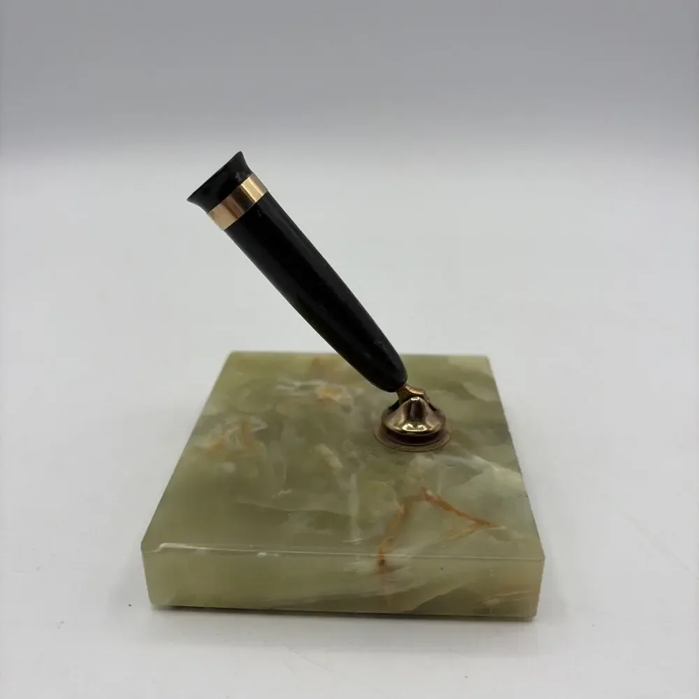 VTG Collectible Sheaffer Green Marble Alabaster Retro Desk Fountain Pen Holder